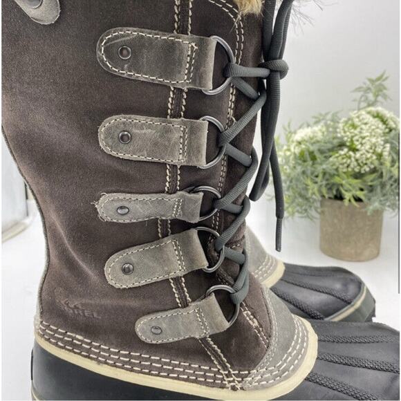 Sorel Women's Winter Joan Of Arctic Boots Grey Suede Faux fur Size 7 NL1540-051‎ - Picture 2 of 12